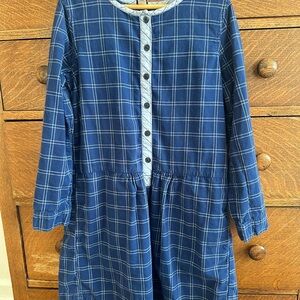 Tea Collection Navy Plaid Button-Front Kids Dress